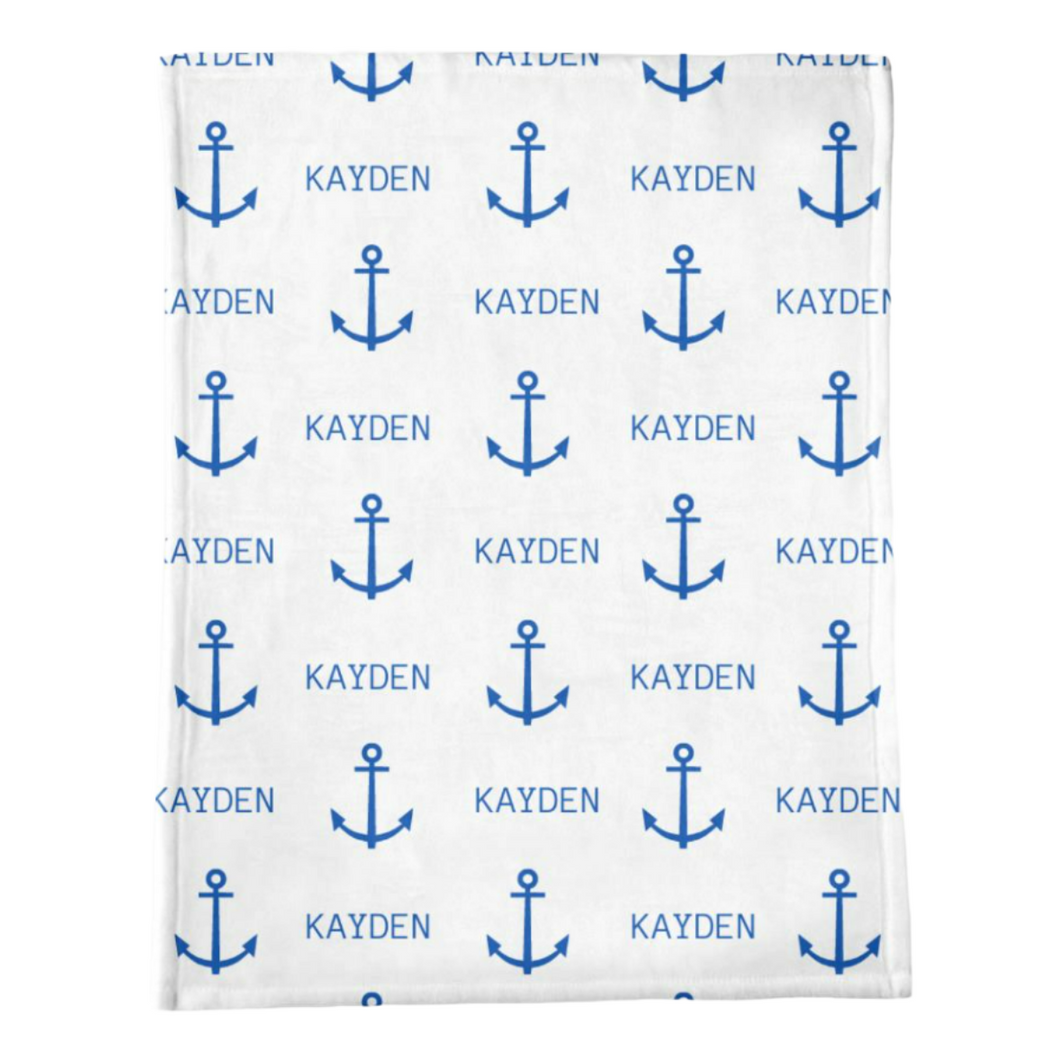 Personalized Plush Minky Blanket - Anchor Design